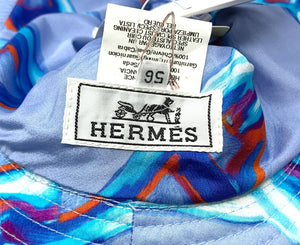 HERMES Vintage Chaine Dancre Monogram Hat Accessory Blue Orange Silk RankA