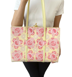 Vivienne Westwood Vintage Orb Tote Bag Handbag Frame Yellow Pink Canvas RankAB