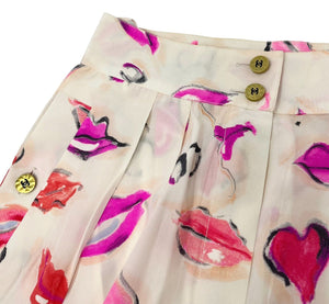 CHANEL Vintage Coco Mark Rouge Lip Short Pants Pink Silk Rank AB+