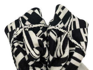 HERMES Vintage Logo Chunky Knit Sweater Top #S Pullover Wool Ivory Black RankAB