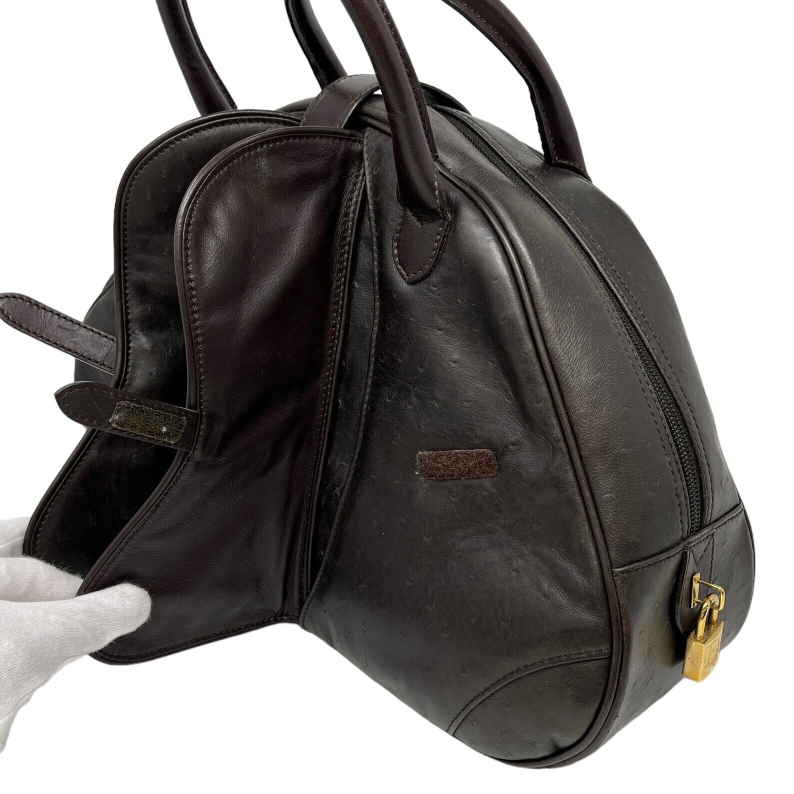 Christian Dior Vintage Logo Double Saddle Bag Zip Padlock Brown Leather Rank AB