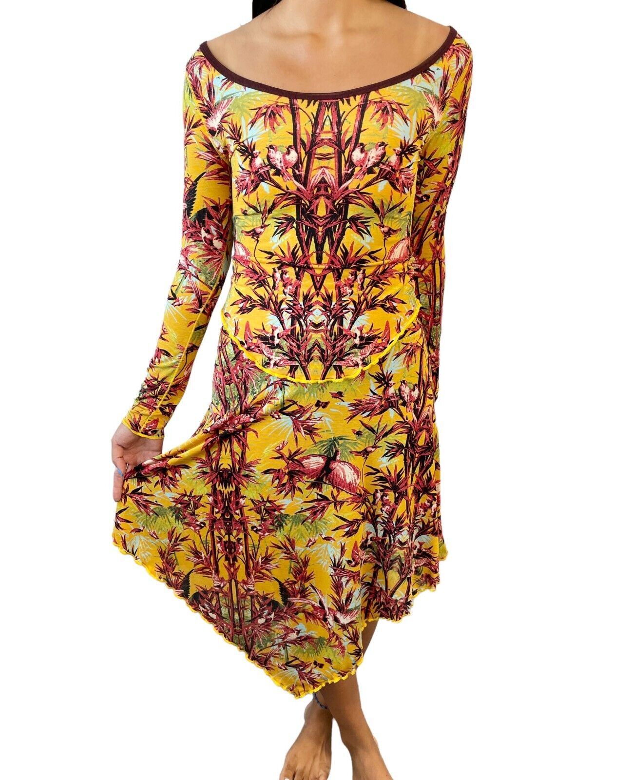 Jean Paul GAULTIER Vintage 2piece Dress #40 Top Skirt Set Nylon Yellow RankA