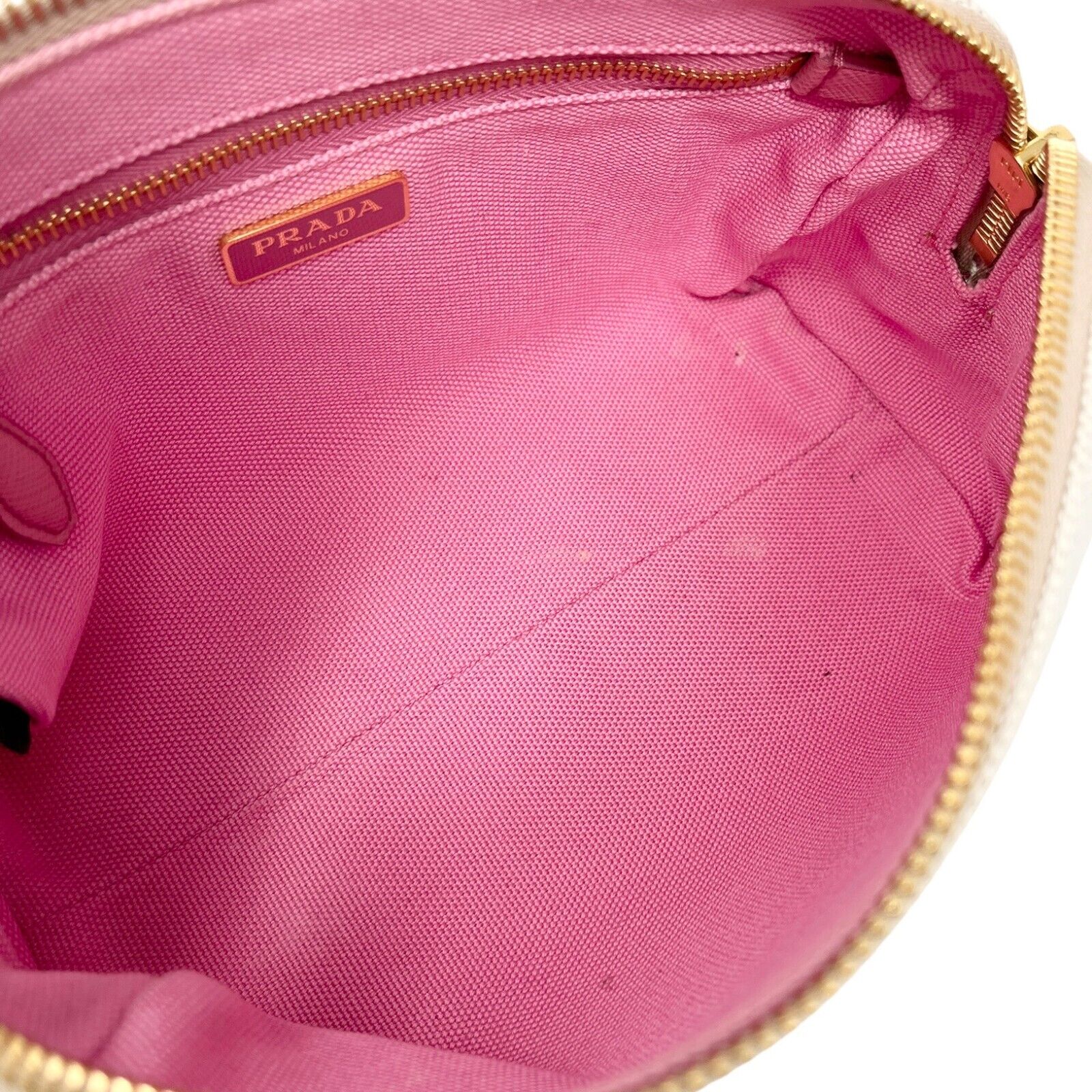 PRADA Vintage Big Logo MISTOLINO Wristlet Bag Pouch Cream Pink Canvas Rank AB
