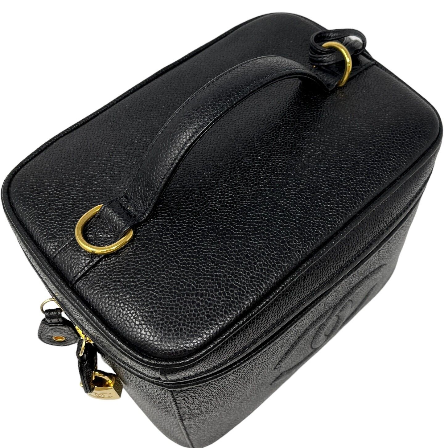 CHANEL Vintage Big CC Mark 2way Vanity Bag Padlock Black Gold Leather Rank AB+