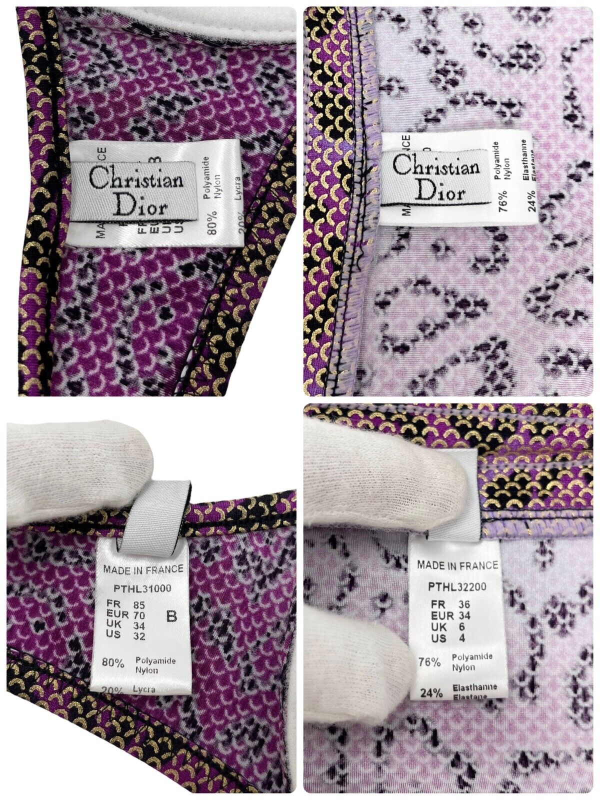 Christian Dior Vintage Swimwear Swimsuit Bikini #36 Animal Print Purple RankAB+