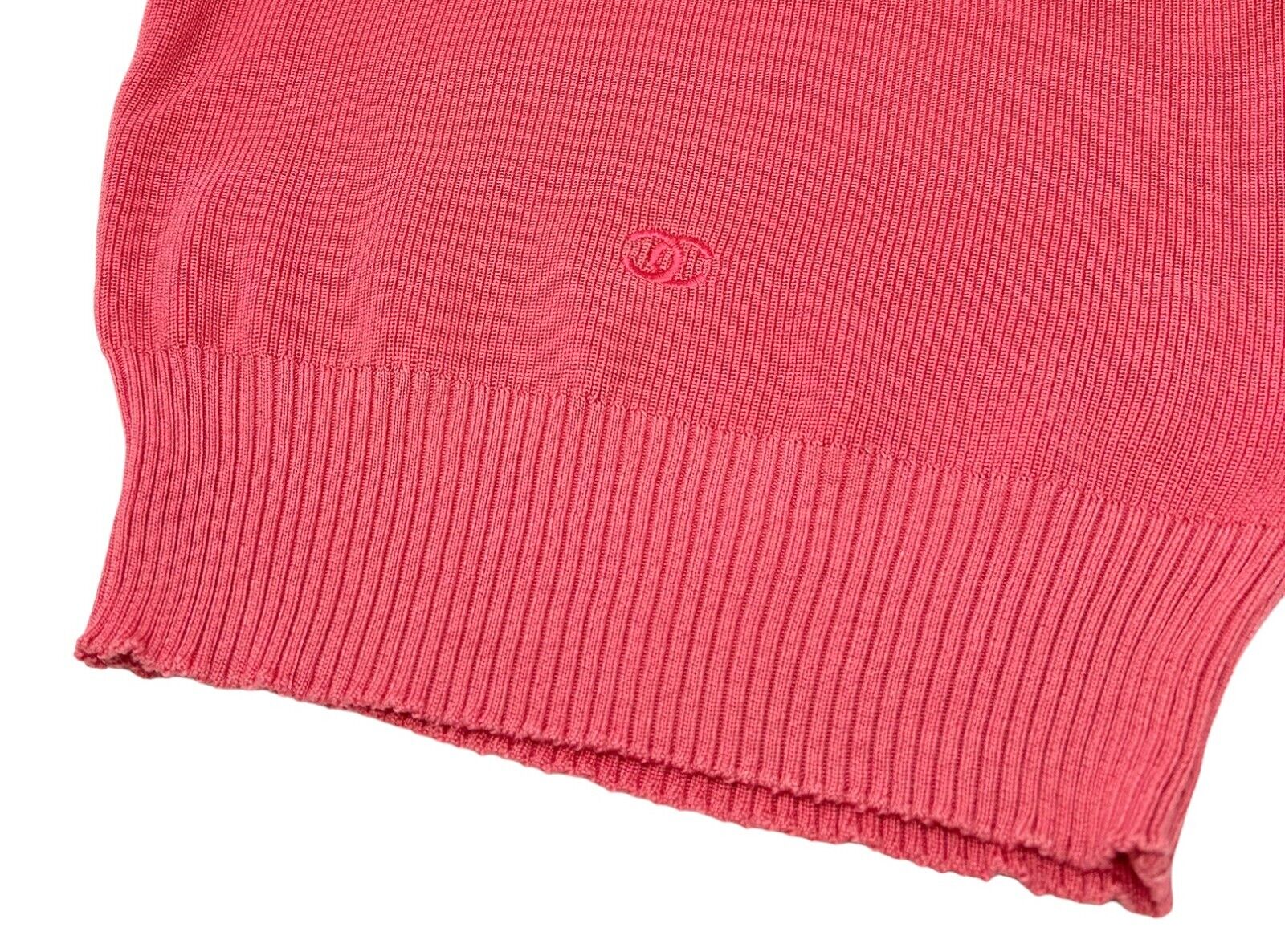 CHANEL 96P Vintage Coco Mark Rib Top #38 Knit Pink Viscose Cotton Button RankAB