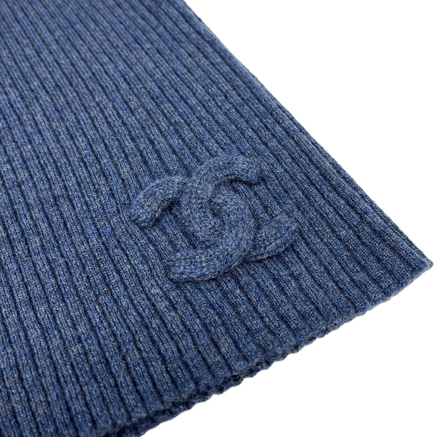 CHANEL Vintage P44594 CC Mark Logo Rib Knit Top #36 Turtleneck Dark Blue RankA