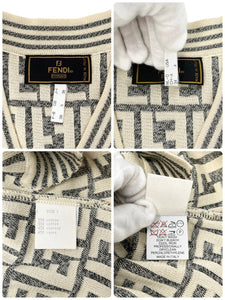 FENDI Vintage Zucca Monogram Knit Vest Top #38 Button Cream Gray Cotton Rank AB