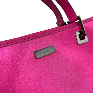 GUCCI Vintage Logo Mini Shoulder Bag Handbag Pink Silver Satin Rank AB