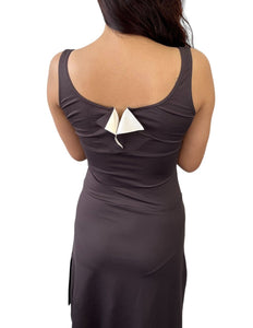 CHANEL Vintage 03C Coco Mark Logo Dress #38 One-piece Dark Gray Nylon RankAB