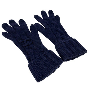 CHANEL Vintage CC Mark Logo Knit Gloves Knit Dark Blue Cashmere Rank AB+
