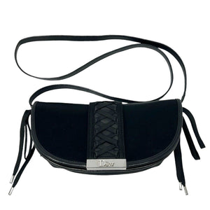 Christian Dior Vintage Admit It Logo Shoulder Bag Black Silver Satin RankAB
