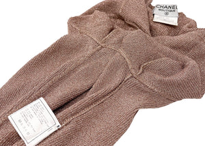 CHANEL Vintage 96P CC Logo Knit Turtleneck Top #40 Glitter Dark Beige RankAB
