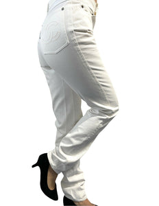 CHANEL Vintage Coco Mark Pants Bottoms Logo CC White Beige Cotton RankAB