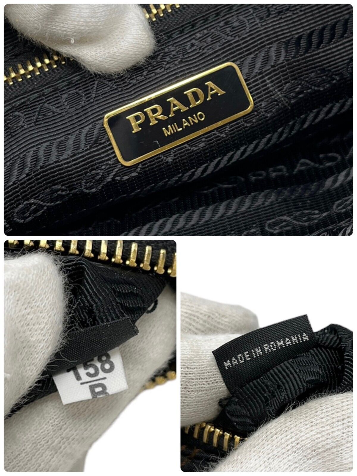 PRADA Vintage Logo Quilting Pochette Mini Bag Black Brown Nylon Rank AB+