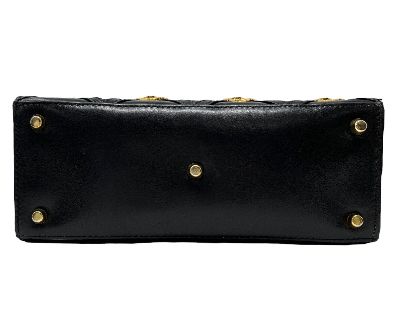 GIANNI VERSACE Vintage Medusa Logo Shoulder Bag Black Gold Leather Rank AB