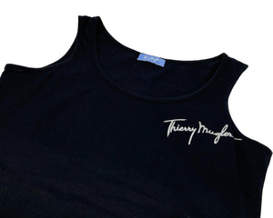 Thierry Mugler Vintage Logo Tank Top Black Silver Cotton Glitter Rank AB