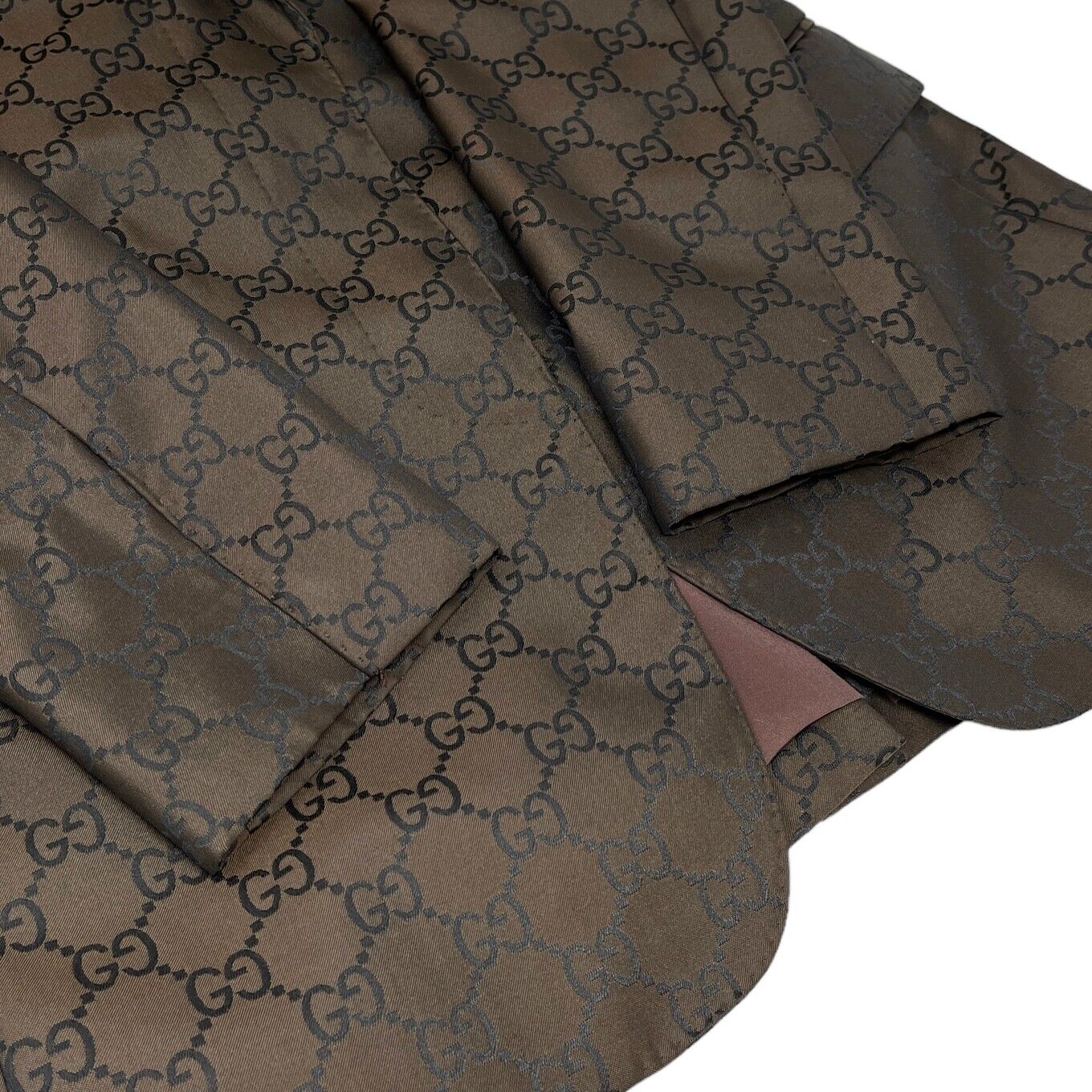 GUCCI Vintage GG Monogram Jacket Skirt Set #42 Suit Brown Polyester Rank AB+