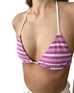 LOUIS VUITTON Vintage Logo Swimwear Stripe Bikini Set #34 Polyester Pink RankAB