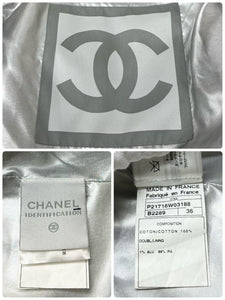 CHANEL Sports 03A Vintage CC Mark Puffer Jacket #36 Cotton Zip Ivory RankAB+