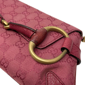 GUCCI Vintage GG Monogram Horsebit Chain Mini Shoulder Bag Pink Canvas Rank AB