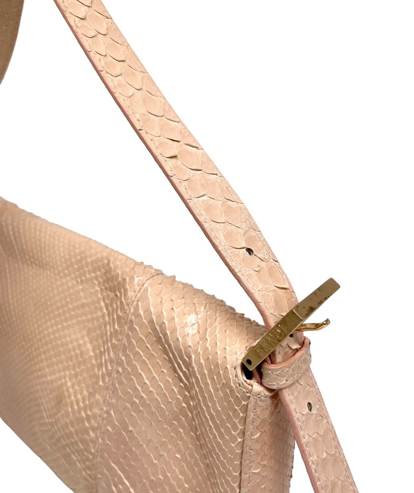 FENDI Vintage FF Logo Mamma Baguette Shoulder Bag Beige Gold Leather Rank AB