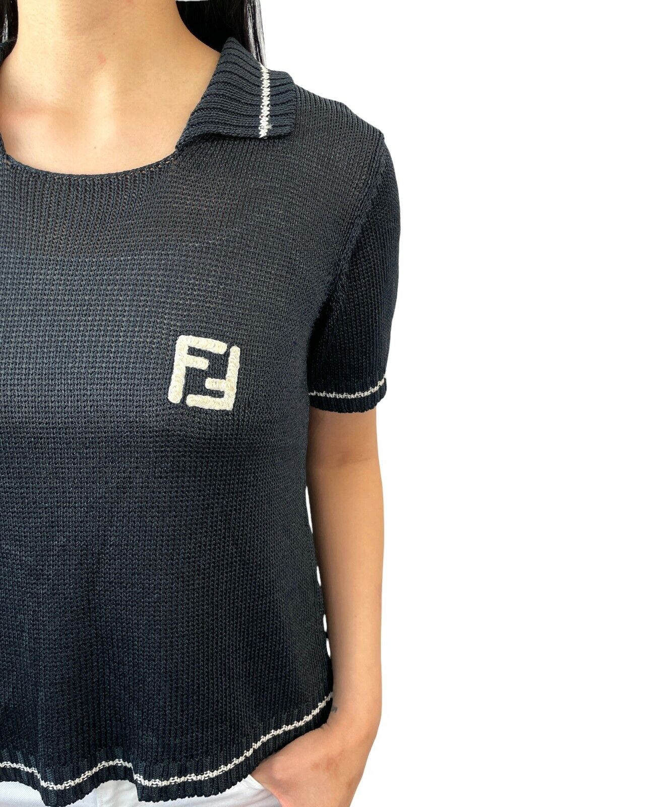 FENDI Vintage FF Logo Top Relax Summer Knit Black Polyester RankAB
