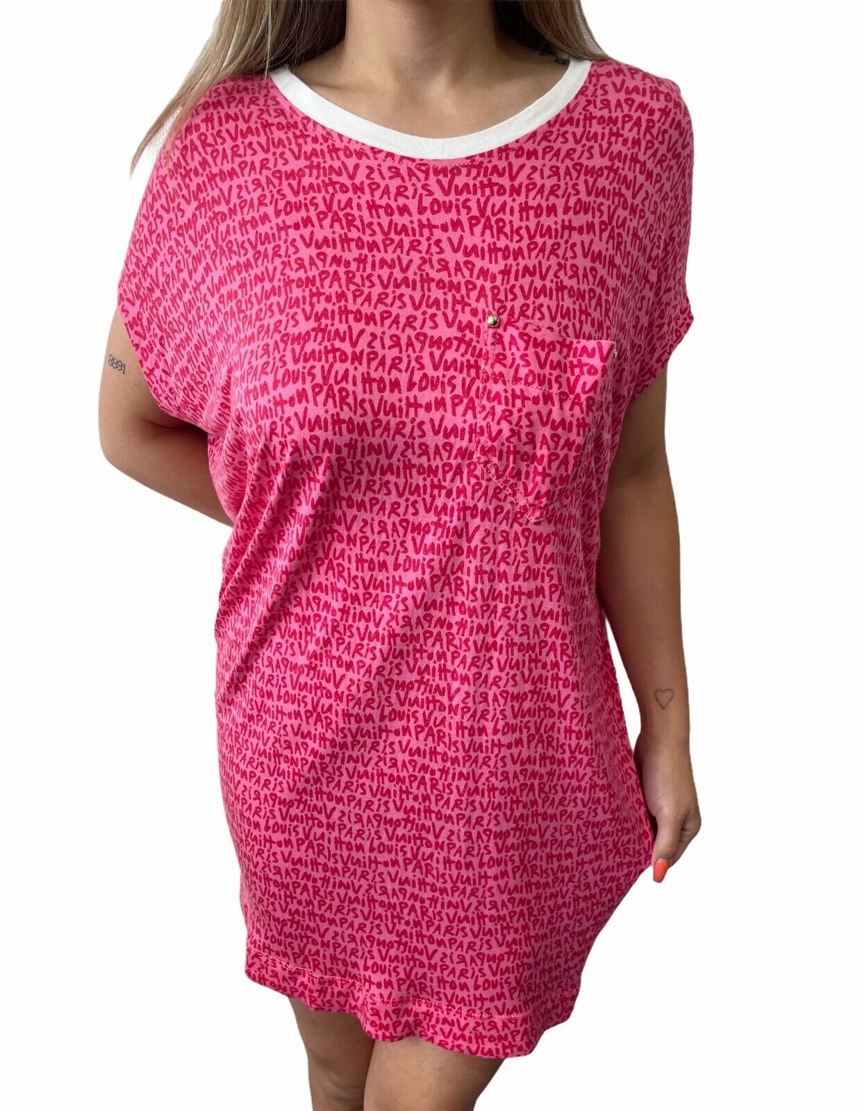 LOUIS VUITTON Vintage Graffiti Logo Tunic #S Top Dress Pocket Pink Rank A
