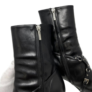 Christian Dior Vintage Logo Bondage Boots #37 US7 Black Heels Leather RankAB