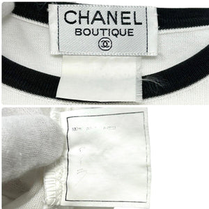 CHANEL Vintage Coco Mark Logo Sleeveless Top #44 Summer Knit White Cotton RankAB