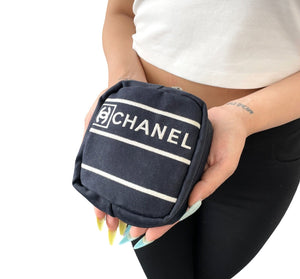 CHANEL Sport Vintage Coco Mark Logo Mini Pouch Dark Blue Canvas Zip RankAB