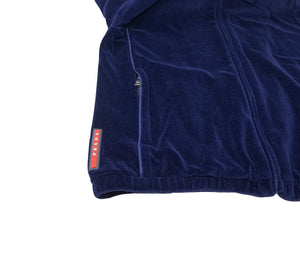 PRADA Vintage Logo Zipped Hoodie #M Top Jacket Velour Pocket Dark Blue RankAB+