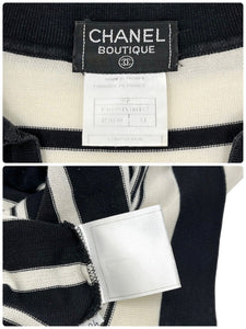 CHANEL Vintage 98P CC Mark Knit Polo Top #34 Stripe Black White Cotton Rank AB