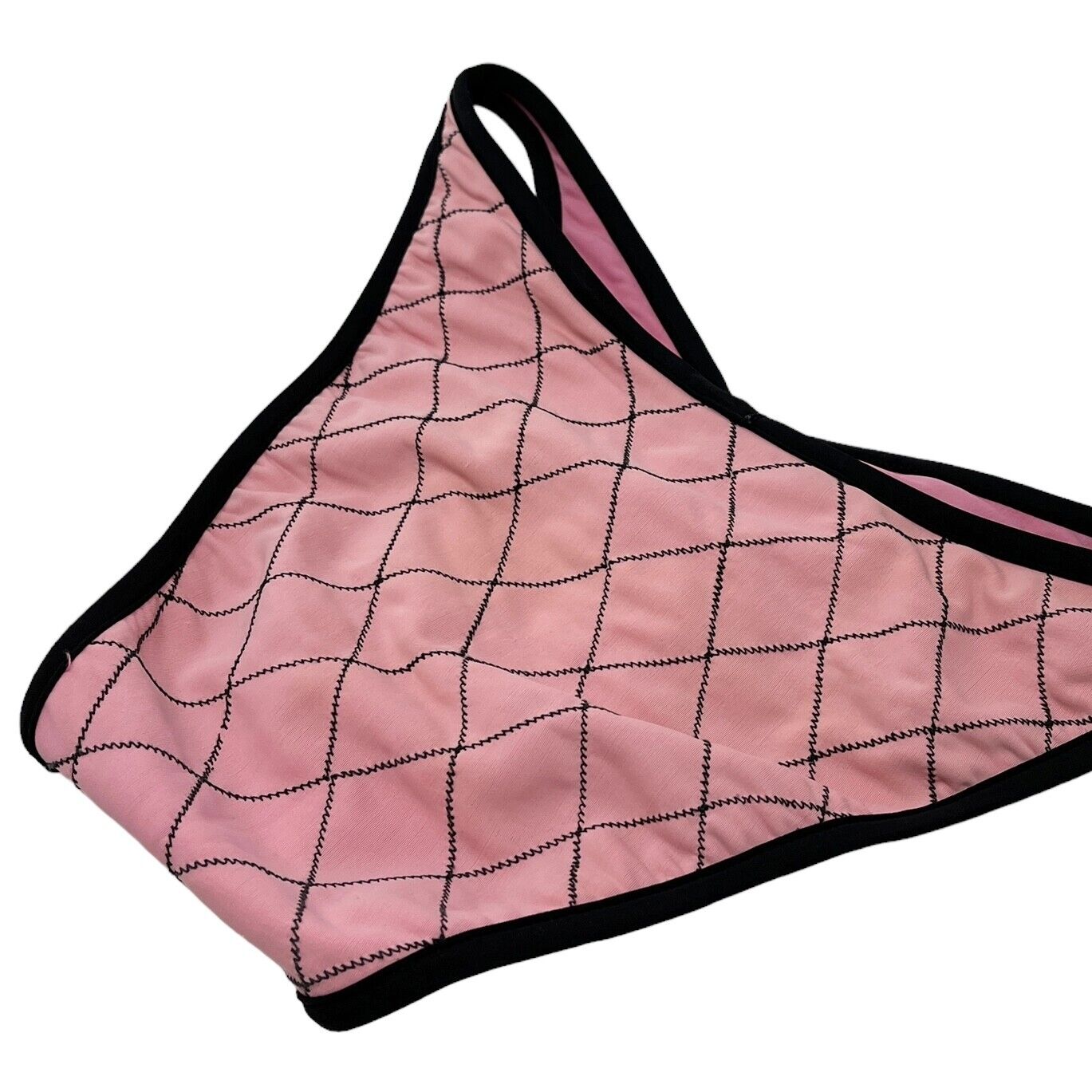 CHANEL Vintage 95P Matelasse Swimwear Bikini Set #36 Pink Black Nylon Rank AB