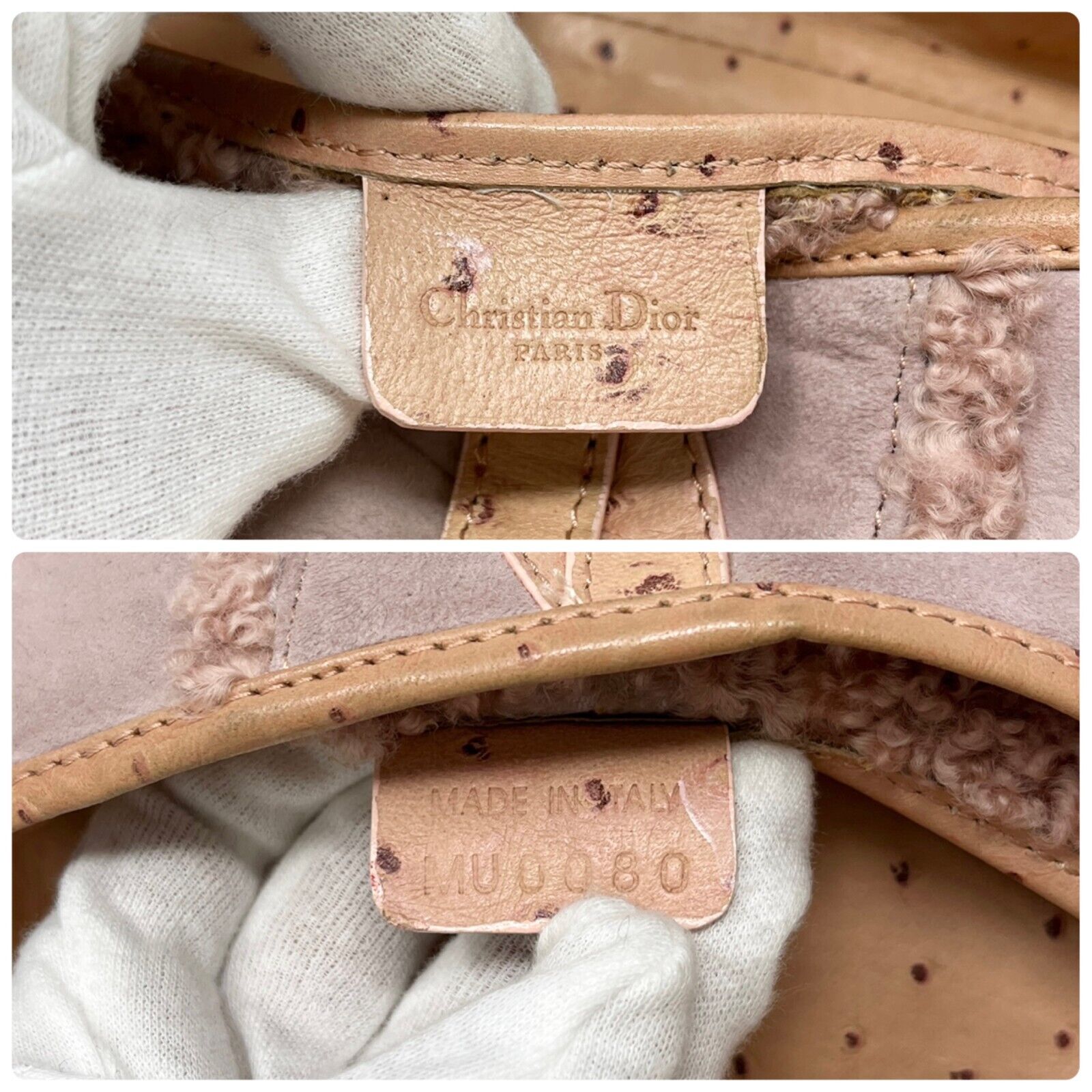 Christian Dior Vintage Logo Saddle Bag Shoulder Bag Pink Leather Wool RankAB