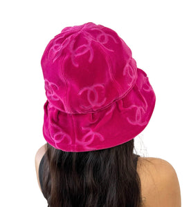 CHANEL Vintage 1996 CC Mark Bucket Hat #59 Accessory Pink Velour Rank AB+