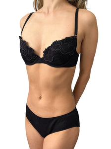 CHANEL Vintage 98P Coco Mark Camellia Swimwear Bikini #38 Black Nylon RankAB