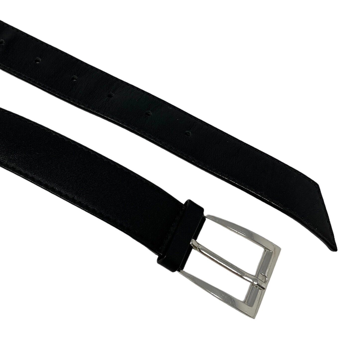Christian Dior Vintage Logo Belt #95 Accessory Black Silver Leather Rank AB