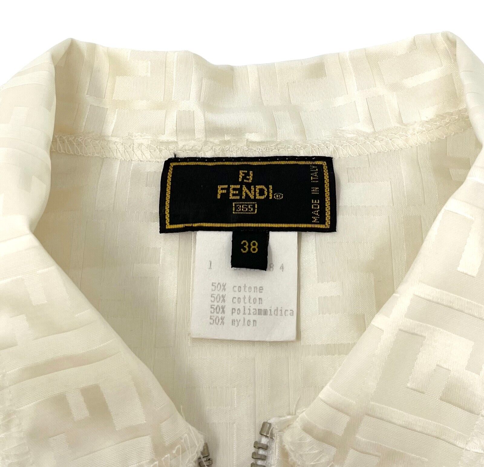 FENDI Vintage Zucca Monogram Logo Zipped Jacket #38 Short Sleeve Cream Rank AB