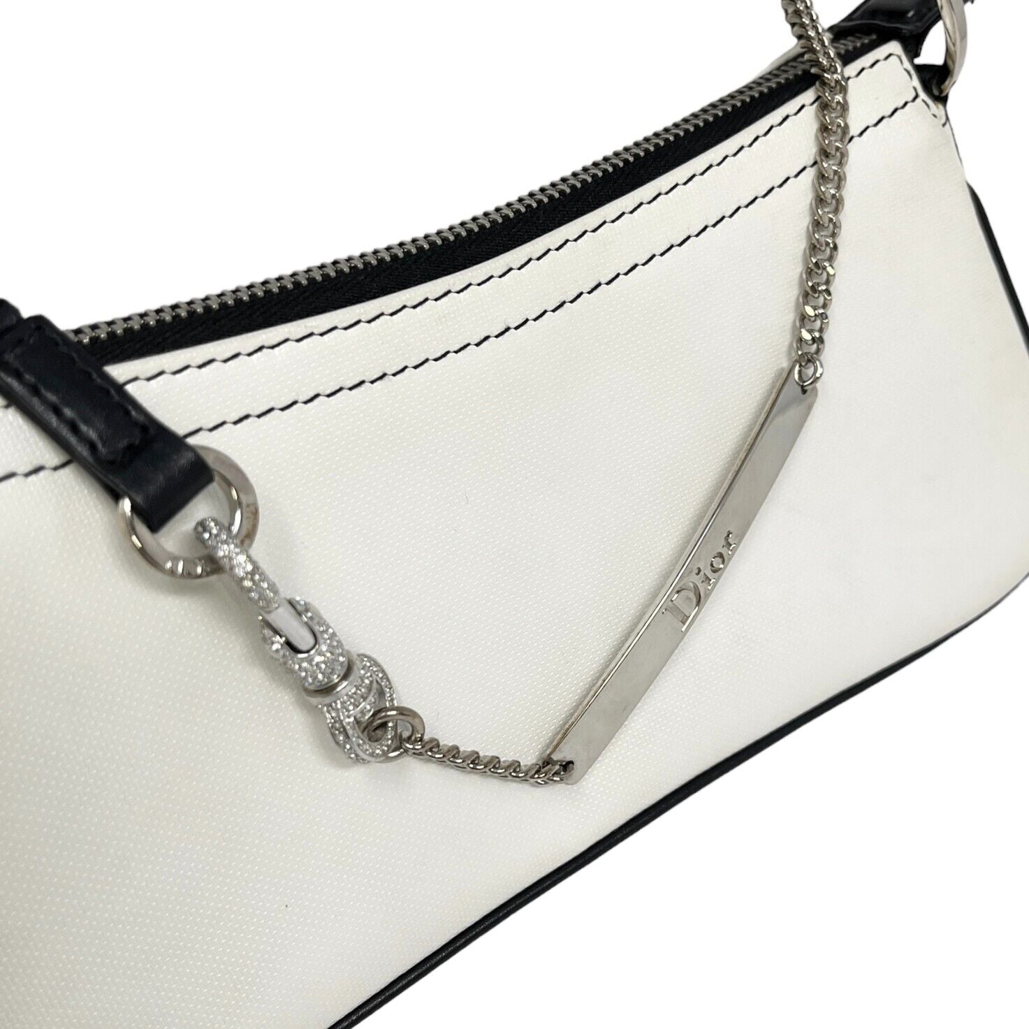 Christian Dior Vintage Logo Strap 2way Mini Shoulder Bag White Black RankAB