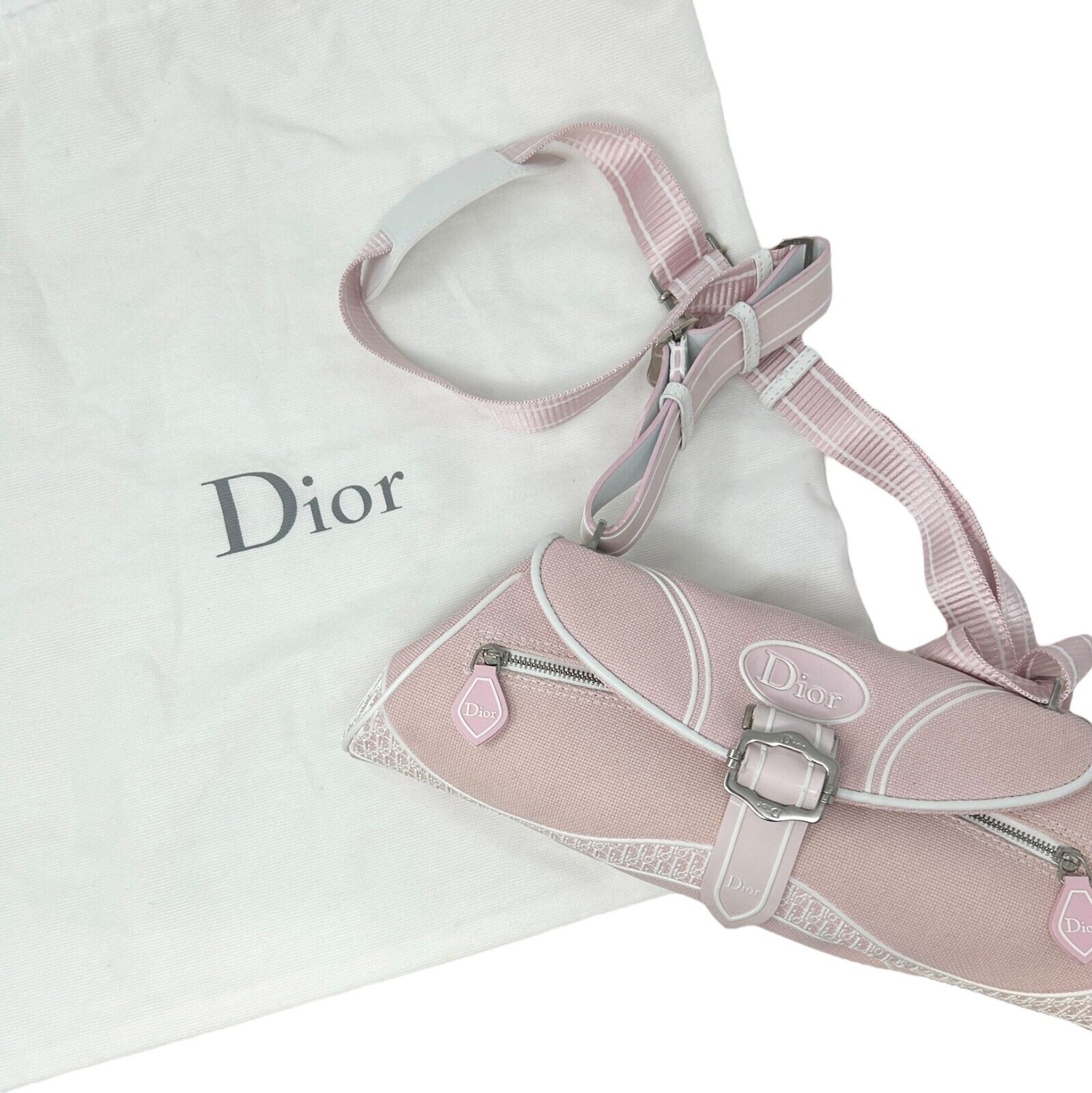 Christian Dior Vintage Trotter Monogram Logo Crossbody Bag Pink Canvas RankAB