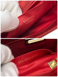 GUCCI Vintage G Square Logo Mini Handbag Pochette Pouch Red Gold Satin Rank AB