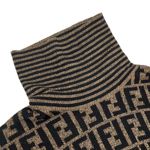 FENDI Vintage Zucca Monogram Sweater Top #40 Turtleneck Brown Wool Rank AB+