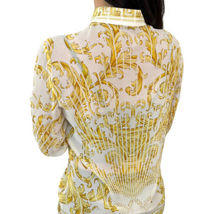 GIANNI VERSACE Vintage Baroque See-through Shirt Top #40 Medusa Gold Rank AB+
