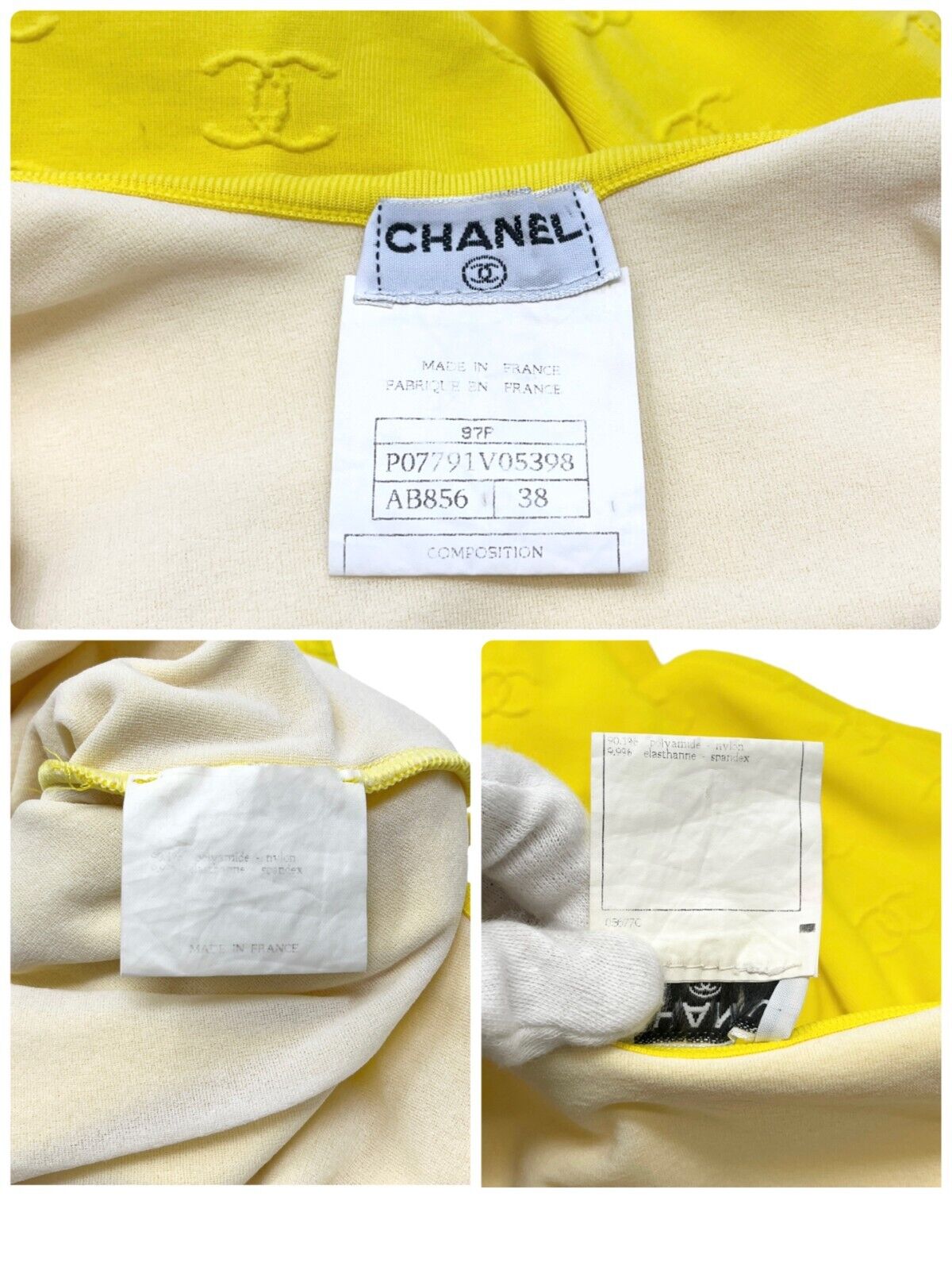 CHANEL Vintage 97P CC Logo Swimwear Swimsuit One-piece #38 Yellow Nylon RankAB