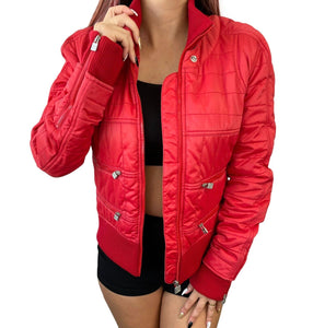 CHANEL Sport Vintage 06A Coco Mark Logo Puffer Jacket #38 Zip Snap Red RankAB