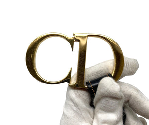 Christian Dior Vintage Trotter Monogram Logo Belt #75 Blue Gold Cotton Rank AB