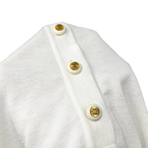 CHANEL Vintage CC Mark Button Polo Top #38 Sleeveless White Cotton Rank AB+