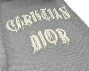 Christian Dior Vintage Calligraphy Gothic Logo Scarf Wrap Gray Mohair RankAB