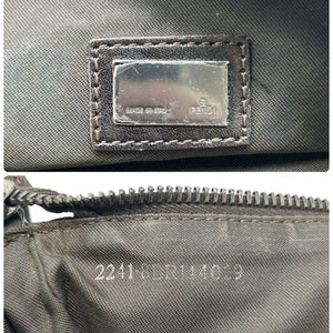 FENDI Vintage Zucchino Logo Pochette Shoulder Bag Brown Nylon Leather Rank AB